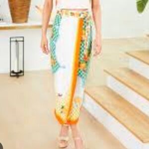 ANTONIO MELANI Clio wrap White Maxi Skirt with Orange & Green Border Print